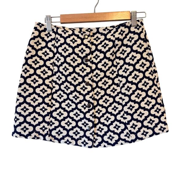 Topshop Blue White Floral Print A Line Mini Skirt Womens 6 Preppy Buttons Short - Picture 1 of 10